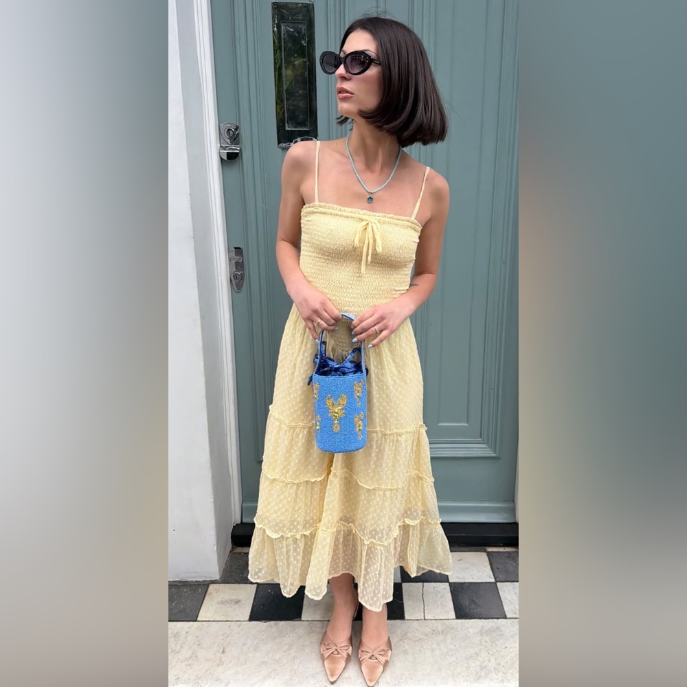 Yellow Smocked Spaghetti Strap Summer Dress